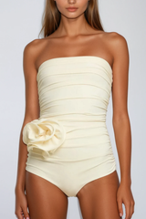 nancy Ruched Flower One Piece Swimsuit In Cream