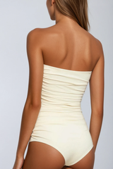 nancy Ruched Flower One Piece Swimsuit In Cream