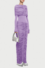 alice purple pleated Form-fitting maxi dress with asymmetrical draped shoulder