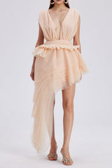 Bosmat Ruch Mesh Asymmetric Mini Dress In Apricot