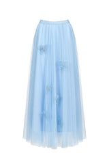 yvette blue Long Sleeve Folds Lace Butterfly Top And Skirt Two-Piece Set