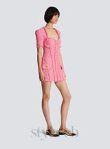 SELENA PINK TWEED MINI DRESS WITH 7-BUTTONS