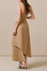 HIGH WAIST SLIM IRREGULAR TUBE TOP MIDI DRESS