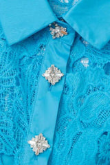 Collar Sleeveless High Waist Slim Dress In Blue