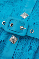 Collar Sleeveless High Waist Slim Dress In Blue