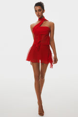 Cabau Chiffon Wrap Around Top - Red