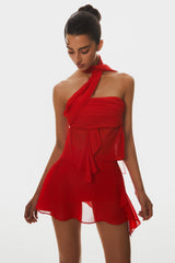 Cabau Chiffon Wrap Around Top - Red