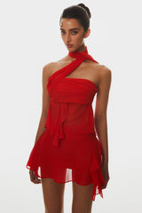 Cabau Chiffon Wrap Around Top - Red