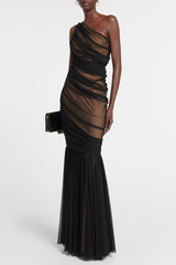 Cadhla One Shoulder Ruched Mesh Maxi Dress