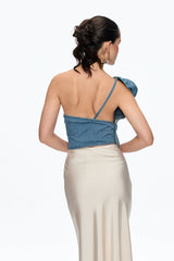 florence one Shoulder Flower Top in blue