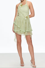 alyssa Flower Fringe Mini Dress in green