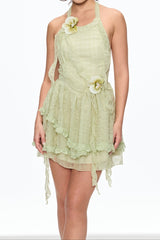 alyssa Flower Fringe Mini Dress in green