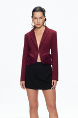 ashley Flower Plunge Blazer in burgundy