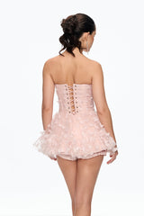 aurora Butterfly Corset Puffy Mini Dress in pink