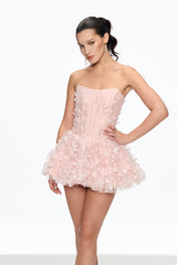 aurora Butterfly Corset Puffy Mini Dress in pink