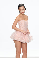 aurora Butterfly Corset Puffy Mini Dress in pink