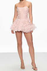 aurora Butterfly Corset Puffy Mini Dress in pink