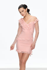 aurora Mesh Dot Ruch Mini Dress