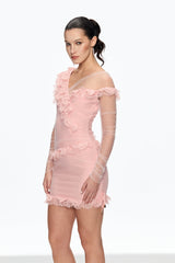 aurora Mesh Dot Ruch Mini Dress