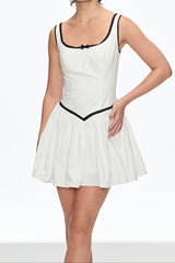 irene Sleeveless Ruch Mini Dress in white