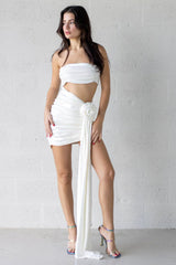 Regular Pleated Cutout Strapless Mini Dress In White