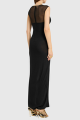 Carmina Mesh Paneled Maxi Bandage Dress in Black