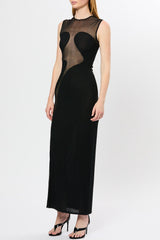 Carmina Mesh Paneled Maxi Bandage Dress in Black