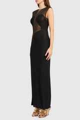 Carmina Mesh Paneled Maxi Bandage Dress in Black