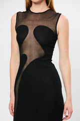 Carmina Mesh Paneled Maxi Bandage Dress in Black
