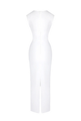 Carmina Mesh Paneled Maxi Bandage Dress in White