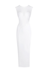 Carmina Mesh Paneled Maxi Bandage Dress in White
