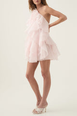 lorraine Halter Floral Ruffle Layered Mini Dress in Pink