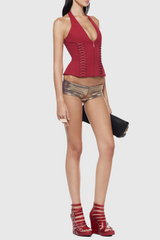 Celleen Halter Lace Up Corset Top