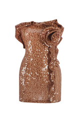Charae Sequin Floral Strapless Mini Dress in brown