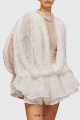 Chaylee Semi-sheer Lace Ruffle Mini Dress