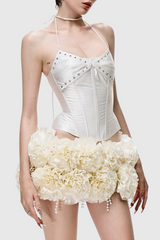 Orsolya Floral Pearl Corset Two Piece Set in Ivory