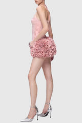 Cindia Floral Lace Up Corset Two Piece Set in Pink