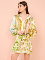 victoria long sleeve Silk Mini Dress in Multi