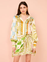 victoria long sleeve Silk Mini Dress in Multi