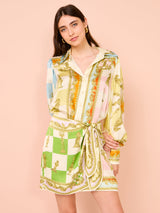 victoria long sleeve Silk Mini Dress in Multi