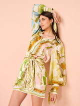 victoria long sleeve Silk Mini Dress in Multi