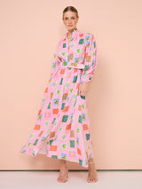 polly Emblem long sleeve maxi Dress in Pink
