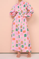 polly Emblem long sleeve maxi Dress in Pink