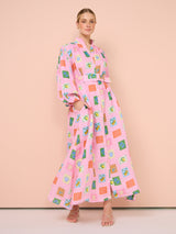 polly Emblem long sleeve maxi Dress in Pink