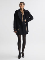 Contrast Trim Press-Stud Mini Dress in Black/Camel