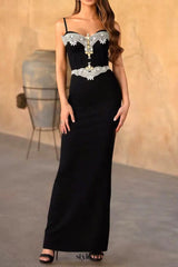 rita Rhinestone Bandage maxi dress in black