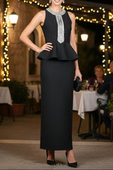 gladys Crystal Embellished Peplum halter Maxi Dress in Black