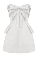 White Bow embellished strapless Mini Dress