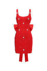 adora Sleeveless Diamond Bow Bandage Mini Dress in red