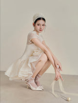 kelly sequin lace puffy mini dress in white